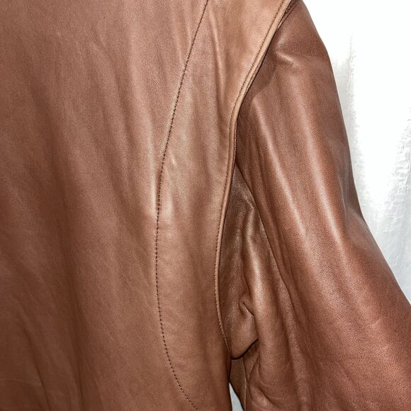 COUTURE by J. Park Leather Brown Coat Front Pockets Lamb Size 44 - Picture 13 of 13